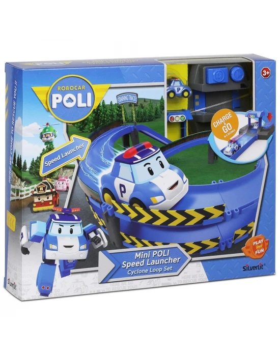 Robocar Poli Fırlatıcılı ve Dönemeçli Yol Seti