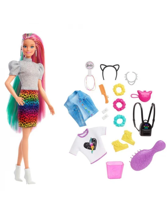Barbie Leopar Desenli Saçlar Bebeği