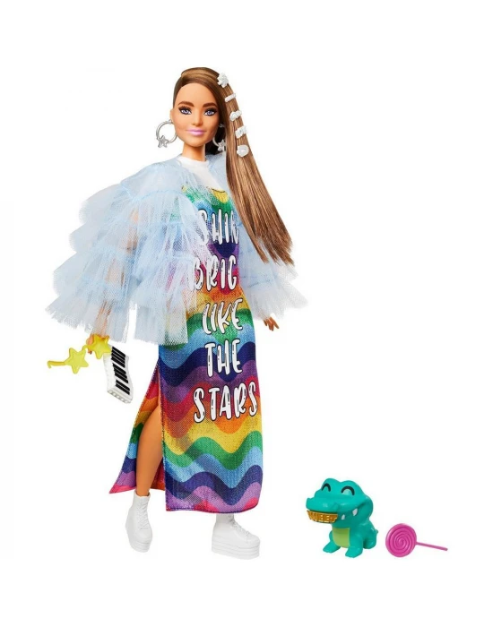 Barbie Extra Renkli Elbiseli Bebek