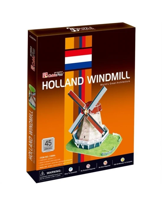 Cubic Fun 3D 45 Parça Puzzle Hollanda Değirmenleri
