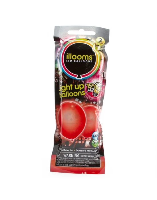Illooms Led Işıklı Balon 2’li Paket Kırmızı Renk