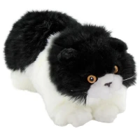 Animals Of The World Siyah Beyaz Yatan Kedi Peluş Oyuncak 26 cm