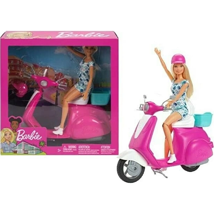 Barbie Bebek - Scooter Playset GBK85 Aksesuar Pembe 7 - N9