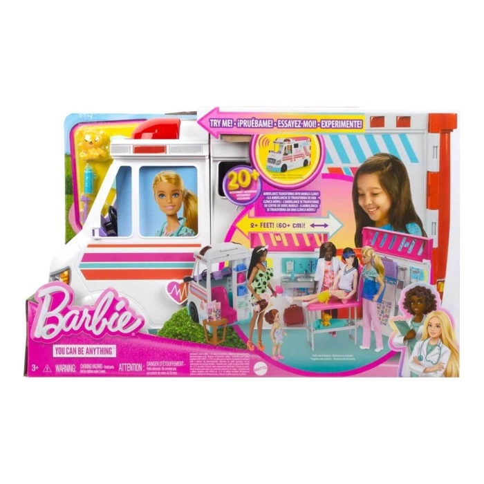 Barbie Dönüşen Ambulans ve Klinik Oyun Seti HKT79