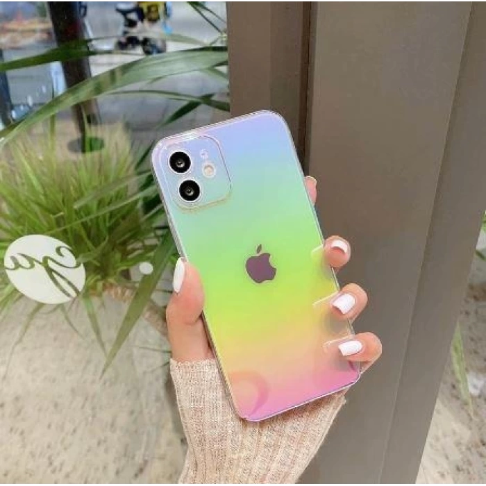 İphone 11 Parlak Rainbow Holografik Kamera Korumalı Sert Kılıf