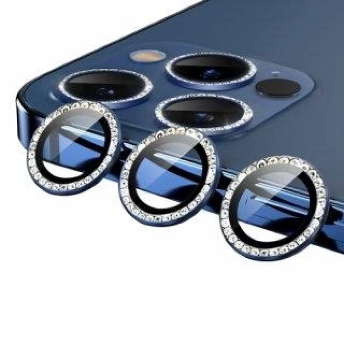 İphone 12 Pro Max  Taşlı Kamera Lens Koruyucu Çerçeveli Koruyucu