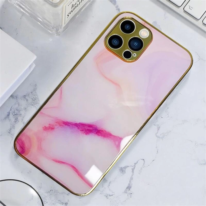 İphone 13 Pro Marble Case Mermer Desenli Cam Telefon Kılıfı