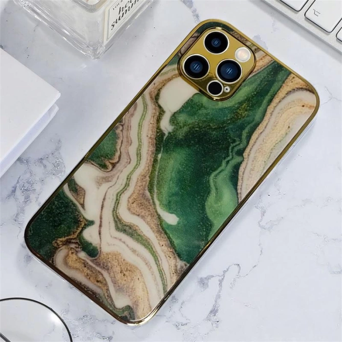 İphone 13 Pro Marble Case Mermer Desenli Cam Telefon Kılıfı