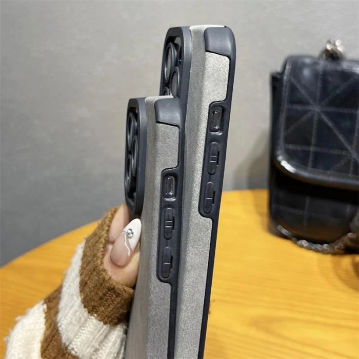 İphone 15 Pro Max İle Uyumlu Premium Suni Suet Kamera Korumalı Kılıf