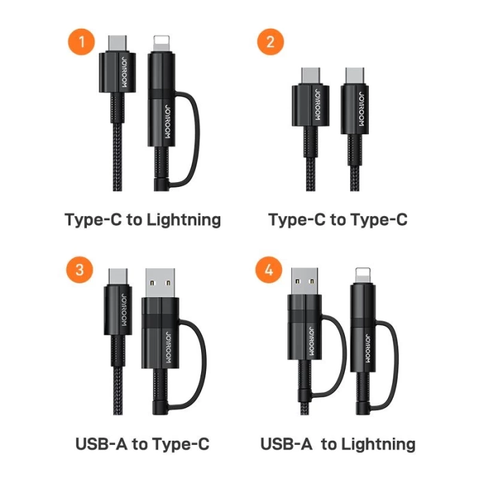 Joyroom 4ü 1 Arada Çok Fonksiyonlu Hızlı Şarj Kablosu