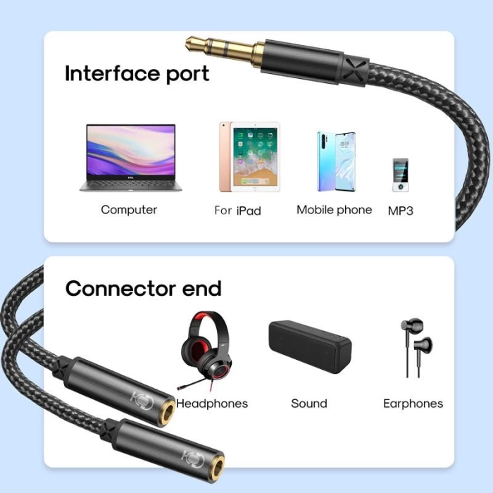 Joyroom SY-A04 Splitter Y Kulaklık Ayırıcı Ses Kablosu 0,2 m-Siyah