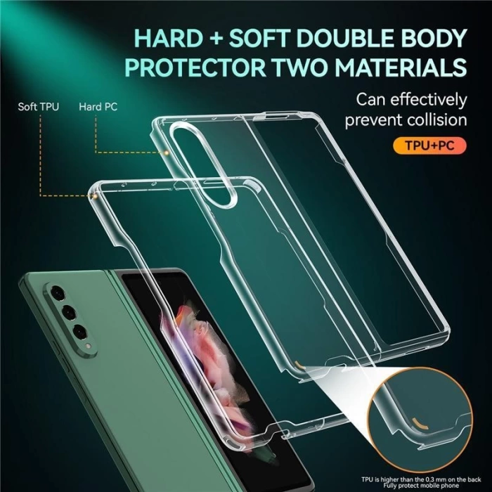 Samsung Galaxy Z Fold 3 Sert Kristal Kapak Koruma Kılıf - Şeffaf