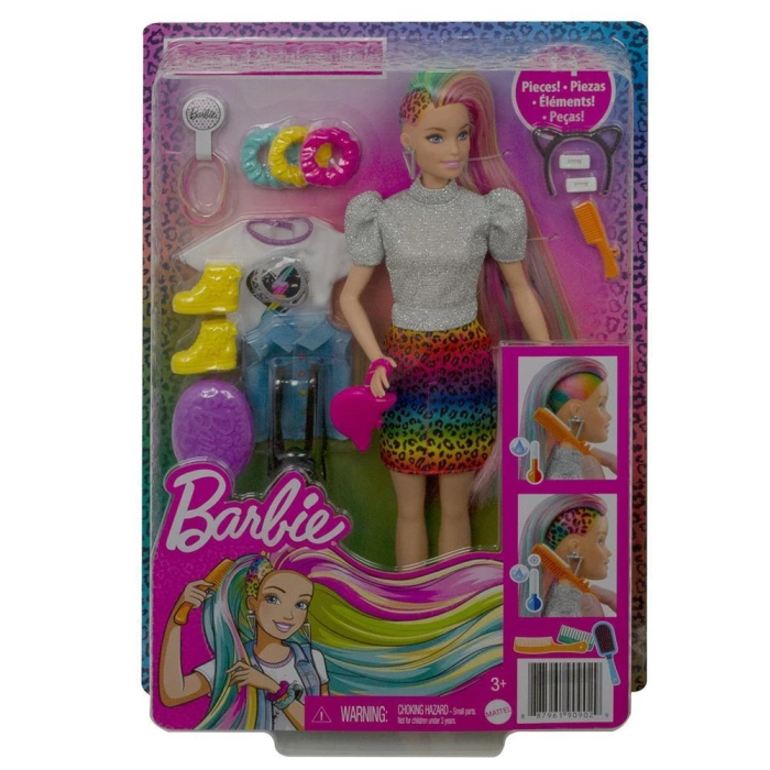 Barbie Leopar Desenli Saçlar Bebeği