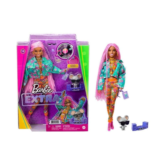 Barbie Extra Pembe Örgü Saçlı Bebek