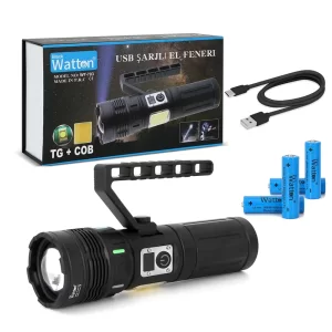 Populermarketim - 15.000 Lümen Tg+cob Led Şarjlı El Feneri  Wt-703