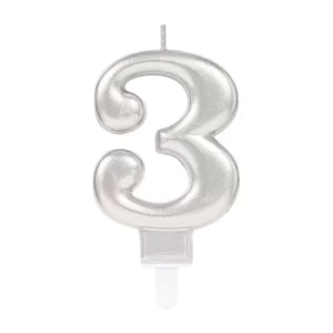 Populermarketim - 3 Rakam Mum Gümüş Renk