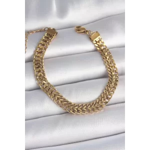 Populermarketim - 316l Çelik Gold Renk Hasır Zincir Model Kadın Bileklik