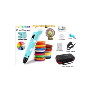 Populermarketim - 3d Pen Üç Boyutlu Yazıcı Kalem Printer (12 Adet 3 Metre Filament -36 Metre Led Ekranlı Adatörlü