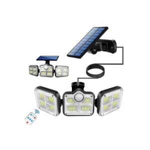 Populermarketim - Kumandalı Solar Güneş Enerjili 122 Ledli Hareket Sensörlü Bahçe Aydınlatma Sokak Lambası