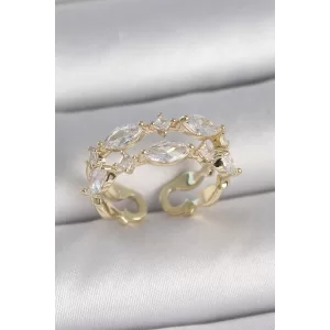 Populermarketim - Pirinç Gold Renk 2li Damla Zirkon Taşlı Ayarlanabilir Kadın Yüzük