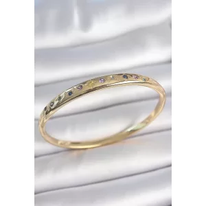 Populermarketim - Pirinç Gold Renk Renkli Zirkon Taşlı Hilal Yıldız İşlemeli Kadın Kelepçe