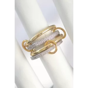 Populermarketim - Pirinç Gold Renk Zirkon Taşlı Halka Detaylı Kadın Yüzük