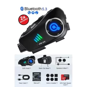 Populermarketim - Q28 2x 2 Eşleşmeli Motosiklet Kask Bluetooth Kulaklık 1080p Kamera Su Geçirmez Intercom