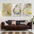 Gold Yaprak Desenli Üçlü Metal Çerçeveli Tablo Seti