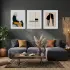 Minimalist Figürler ve Geometrik Uyum Beyaz Çerçeveli 3lü Ahşap Tablo Seti