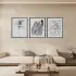 Soyut Monokrom Çizgisel Sanat Siyah Çerçeveli 3lü Ahşap Tablo Seti