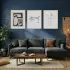 Siyah Beyaz Minimalist Çizgiler Doğal Ahşap Çerçeveli 3lü Tablo Seti