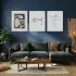 Siyah Beyaz Minimalist Çizgiler Beyaz Çerçeveli 3lü Ahşap Tablo Seti