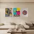 Neşeli Pop Art Üçlüsü Doğal Ahşap Çerçeveli 3lü Tablo Seti