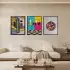 Neşeli Pop Art Üçlüsü Siyah Çerçeveli 3lü Ahşap Tablo Seti