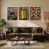 Canlı Pop Art Graffiti Seti Siyah Çerçeveli 3lü Ahşap Tablo Seti