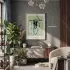Yeşil Minimalist Figür Doğal Ahşap Çerçeveli Tablo Dekorasyonu Poster Obje Ev Aksesuarları Modern
