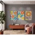 Canlı Retro Çiçek Desenleri 3lü Siyah Çerçeveli Tablo Seti Bohem Tablo Resim Çerçevesi Tablo Salon