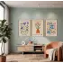 Modern Botanik Çiçek Pazarı 3lü Ahşap Çerçeveli Tablo Seti Bohem Tablo Poster Tablo Resim Çerçevesi