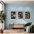 Papatya Bahçesi Minimalist Üçlü 3lü Ahşap Çerçeveli Tablo Seti Salon Duvar Tablo Poster Tablo
