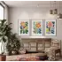 Modern Canlı Botanik Üçlü 3lü Ahşap Çerçeveli Tablo Seti Bohem Tablo Poster Tablo Resim Çerçevesi