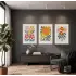 Neşeli Modern Çiçekler 3lü Ahşap Çerçeveli Tablo Seti Bohem Tablo Duvar Tablo Oda Dekorasyonu Salon