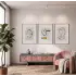 Soyut Organik Hatlar Üçlü Tablo 3lü Ahşap Çerçeveli Tablo Seti Poster Tablo Resim Çerçevesi