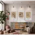 Bohem Minimalist Çizgi Figürler 3lü Beyaz Çerçeveli Tablo Seti Bohem Tablo Salon Duvar Tablo Poster