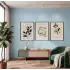 Minimalist Botanik Çizgiler 3lü Siyah Çerçeveli Tablo Seti Bohem Tablo Salon Duvar Tablo Poster