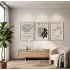 Soyut Çizgiler Bej Sanat Seti 3lü Ahşap Çerçeveli Tablo Seti Tablo Çerçeve Salon Duvar Tablo Dekor