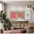 Canlı Retro Çiçekler ve Gökkuşağı 3lü Siyah Çerçeveli Tablo Seti Bohem Tablo Poster Tablo Resim