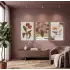 Retro Botanik Çiçekler 3lü Ahşap Çerçeveli Tablo Seti Bohem Tablo Duvar Tablo Oda Dekorasyonu Salon