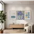 Mavi Yeşil Minimalist Desenler 3lü Ahşap Çerçeveli Tablo Seti Poster Tablo Resim Çerçevesi