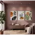 Organik Eğriler Yaprak Motifleri 3lü Ahşap Çerçeveli Tablo Seti Salon Duvar Tablo Poster Tablo
