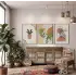 Minimalist Botanik Koleksiyonu 3lü Ahşap Çerçeveli Tablo Seti Bohem Tablo Tablo Çerçeve Salon Duvar